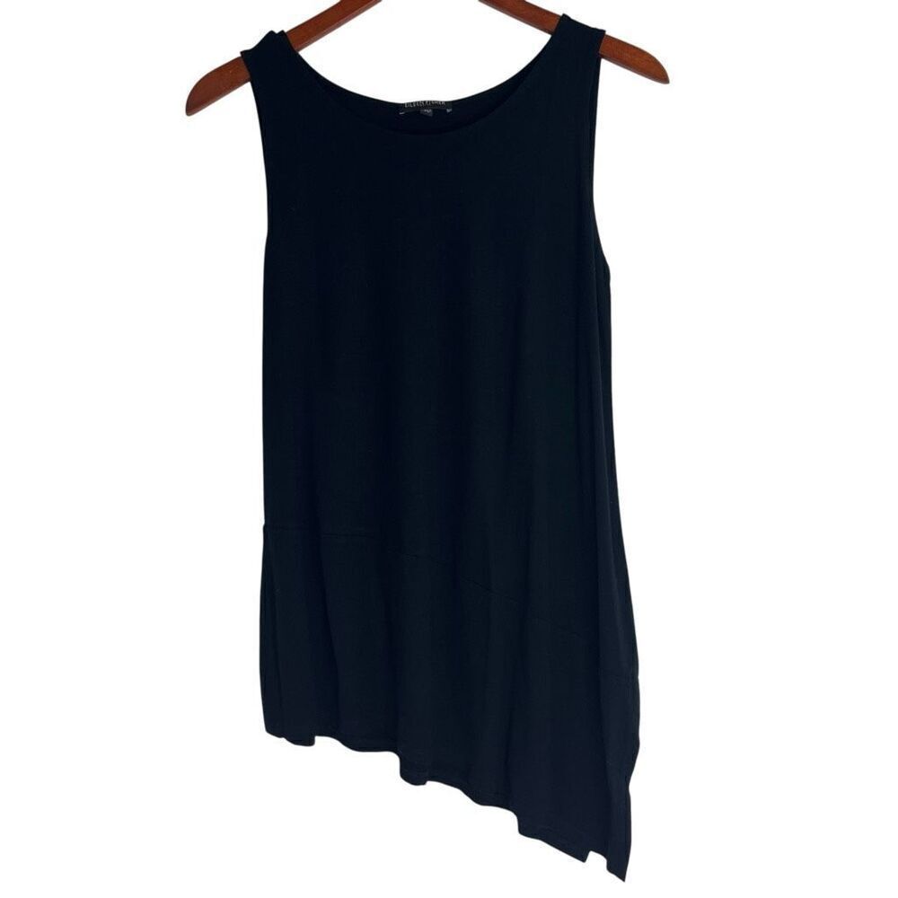 Eileen Fisher Womens Asymmetrical Round Neck Tunic Tank Top Black Size PM